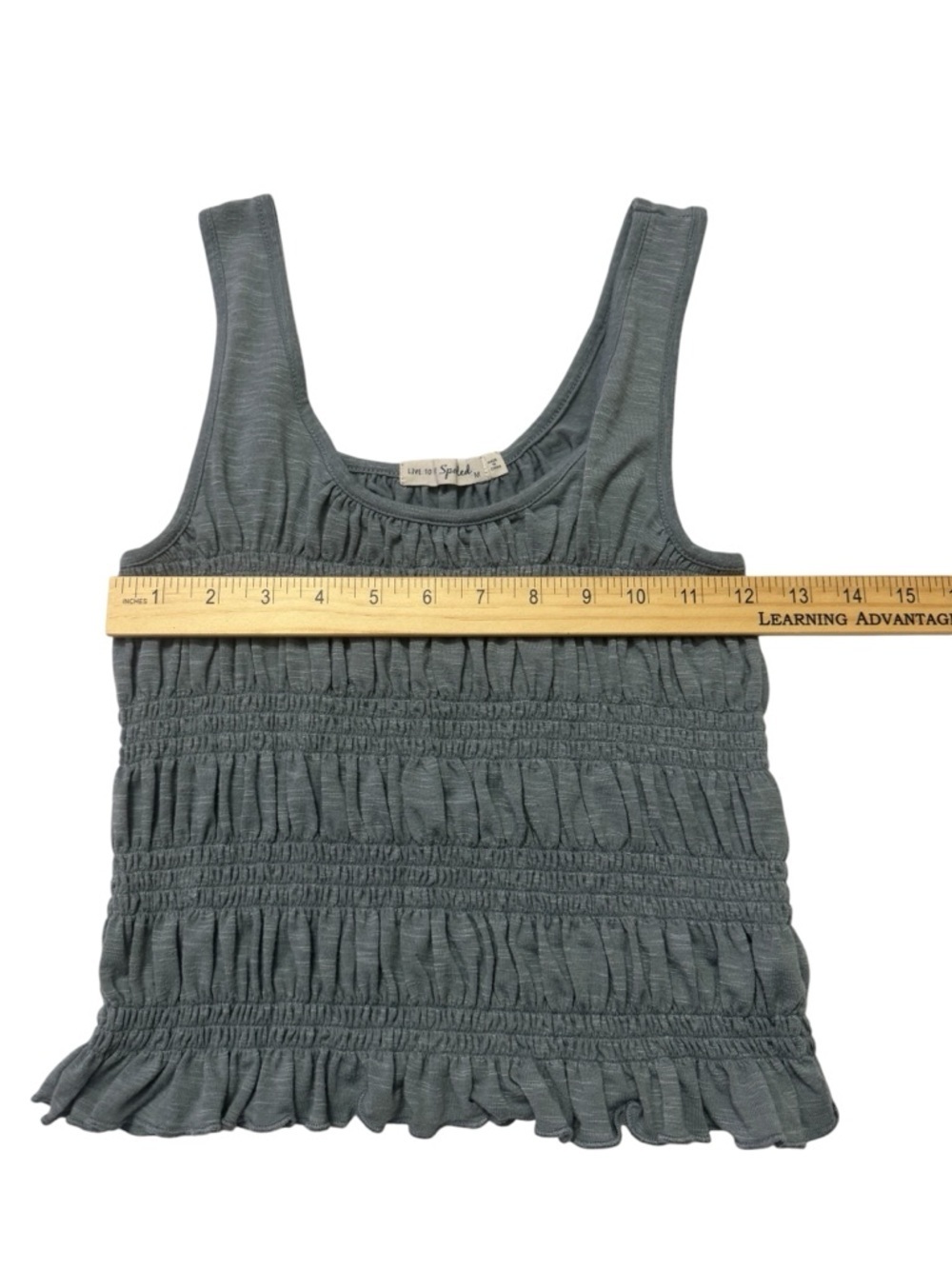 Blue Smocked Ruffle Tank Top - Picture 6 of 7